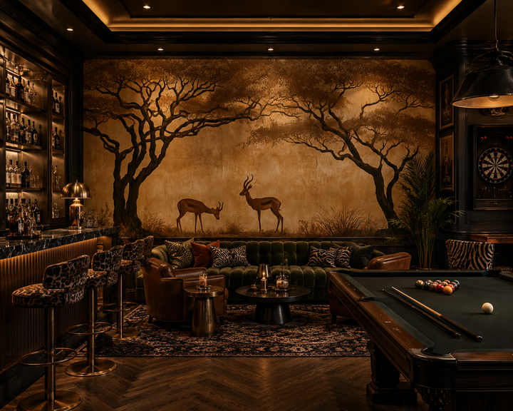 Anima Golden Savannah bespoke wall mural installed in a lounge