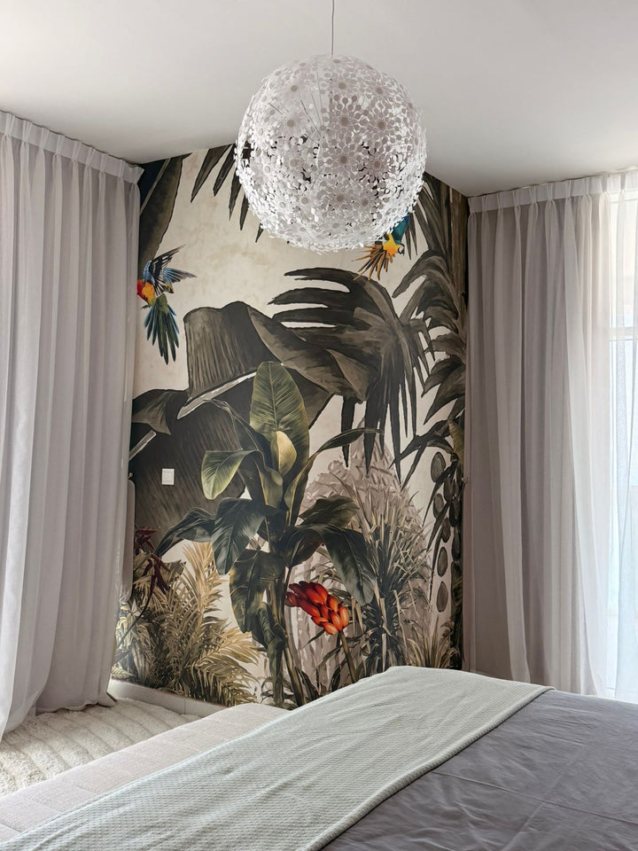 Layered Jungle: A Macaw-Framed Bedroom in Dubai