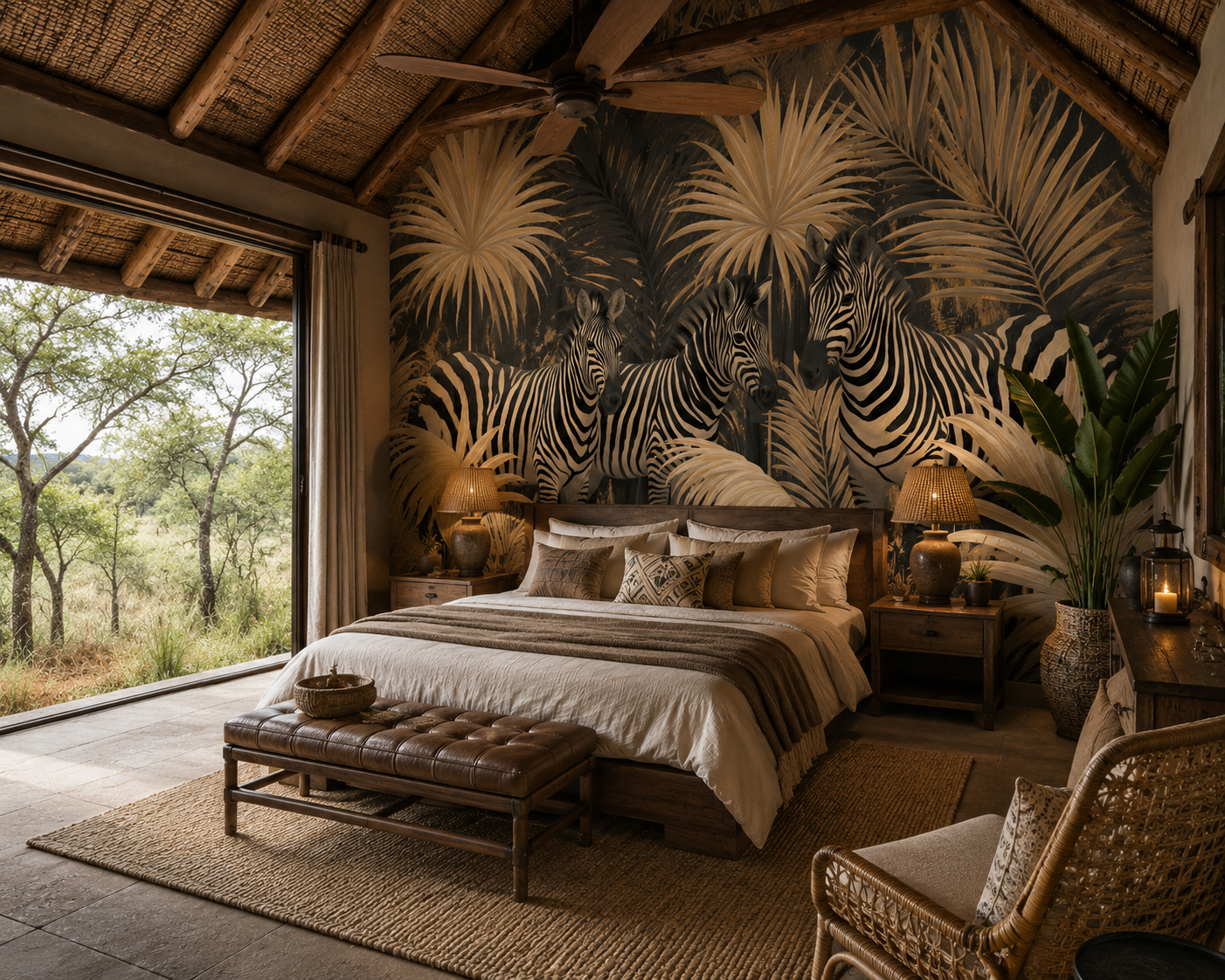 Ink & Ivory black and white zebra-inspired wall mural detail