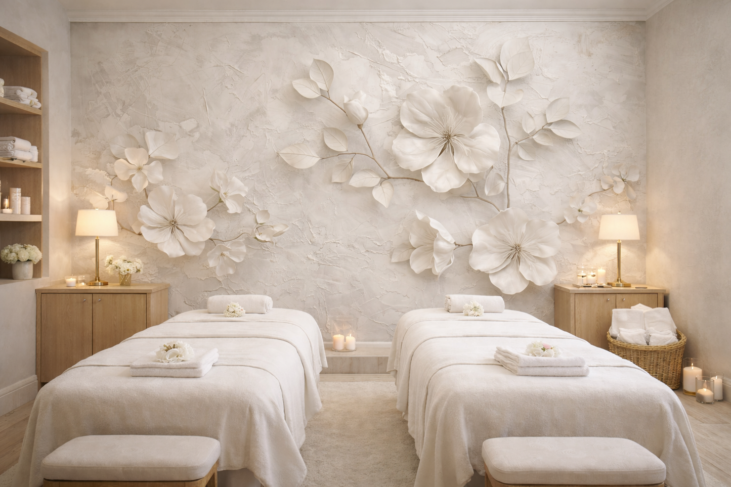 Whispering Bloom plaster petal relief wallpaper by La Belle Maison features delicate floral textures for elegant interior decor.