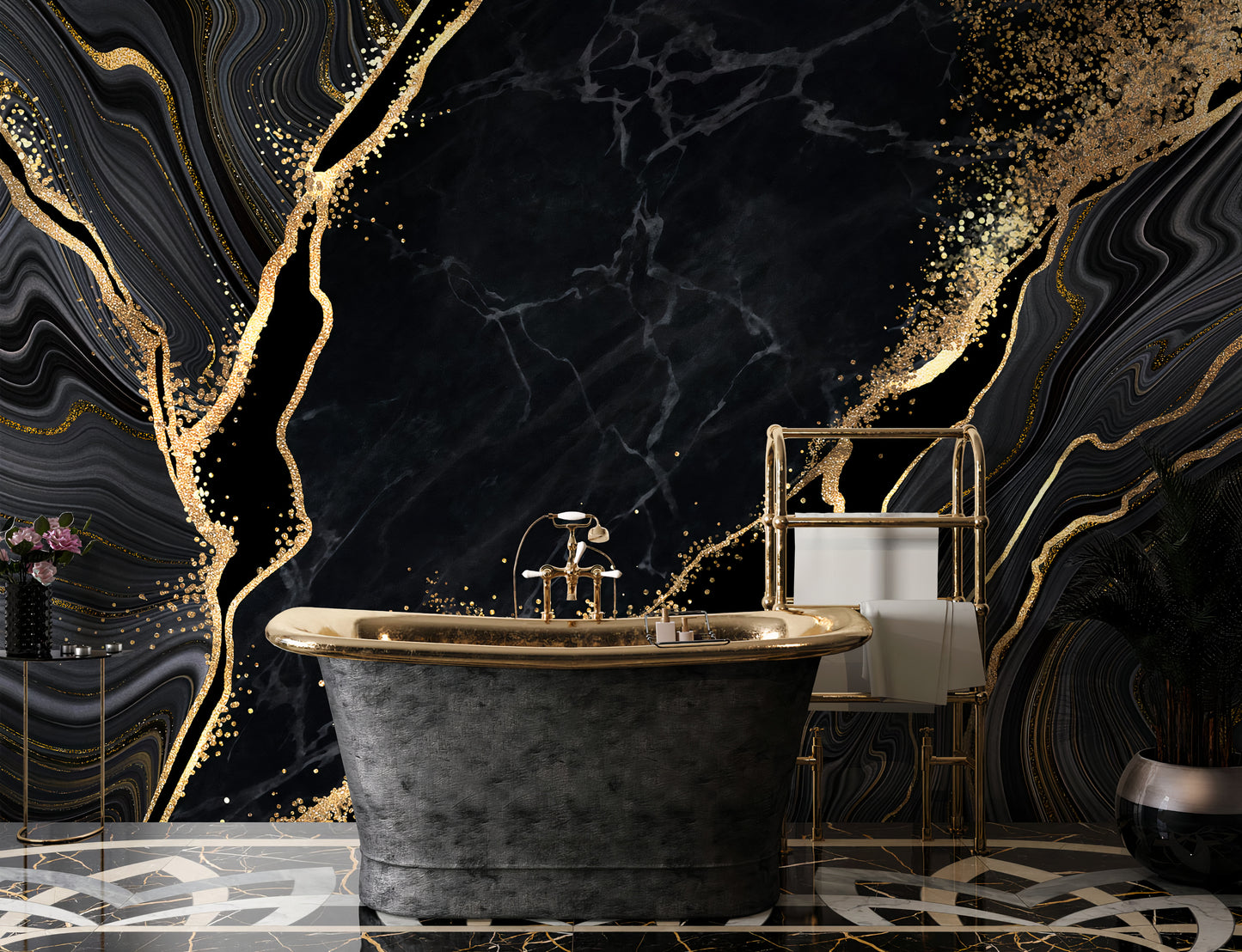 Marbled Stone Wallpaper Collection I Pitch Black