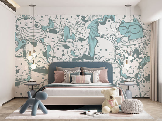 Little One Wallpaper Collection I Blue Cats