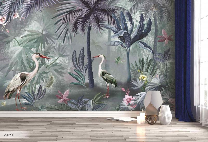 Amazon Wallpaper Collection Moody Jungle wallpaper mural installed in a Dubai villa dining room — La Belle Maison
