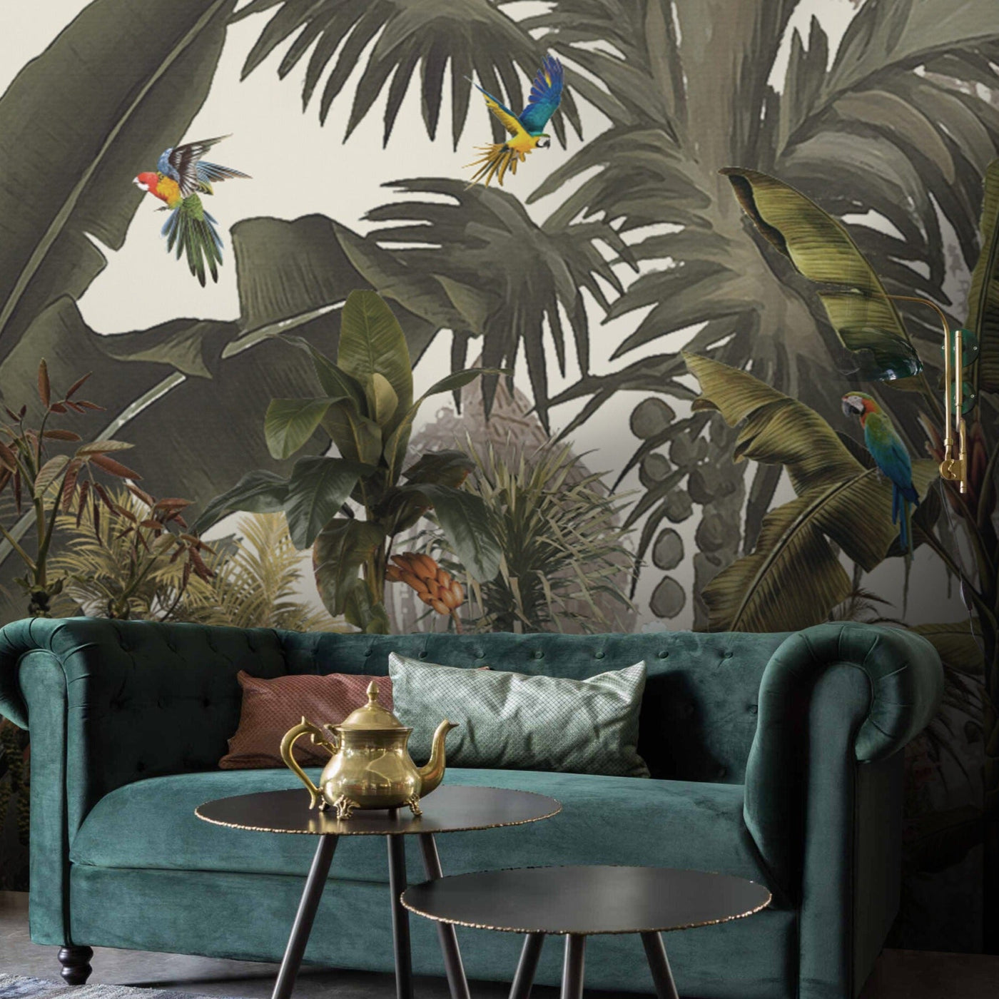 AI-designed jungle wallpaper mural from La Belle Maison's Humid Jungle collection