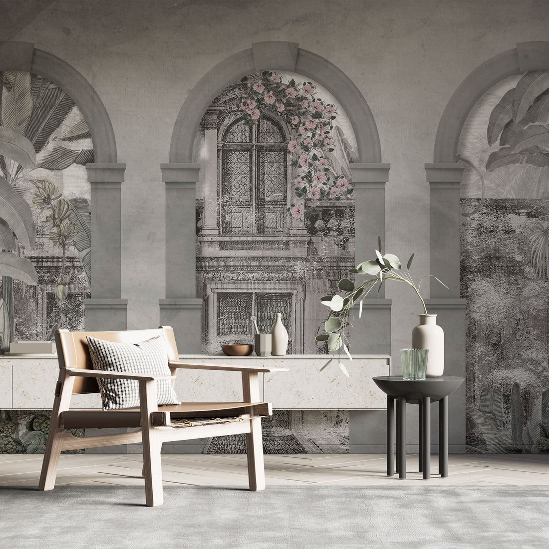 Foreign Land Wallpaper Collection Les Voutes Grises moody architectural mural, editorial spotlight on bespoke client commissions — La Belle Maison