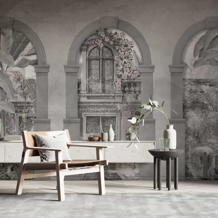 Foreign Land Wallpaper Collection Les Voutes Grises moody architectural mural, editorial spotlight on bespoke client commissions — La Belle Maison