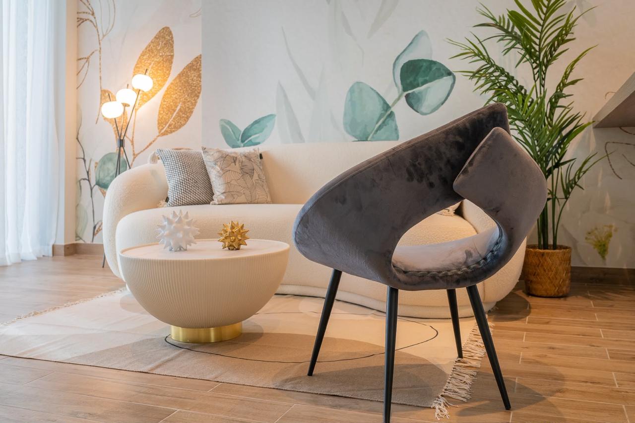 Real completed wallpaper mural installation in a Dubai living room