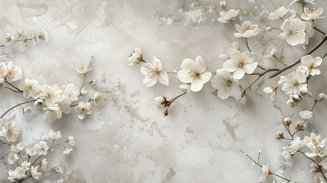 Botanical blossom wall mural in a light-filled Dubai living room