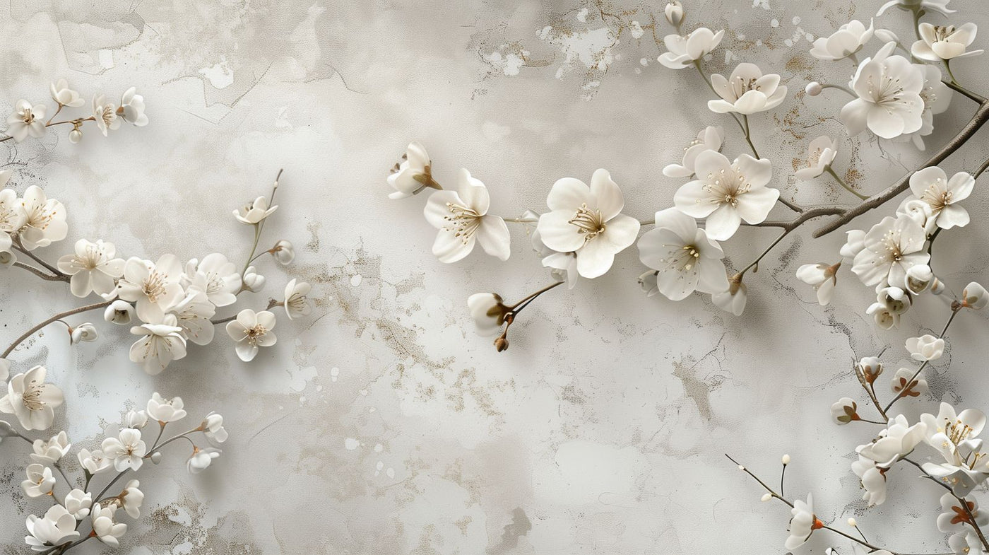 Botanical blossom wall mural in a light-filled Dubai living room