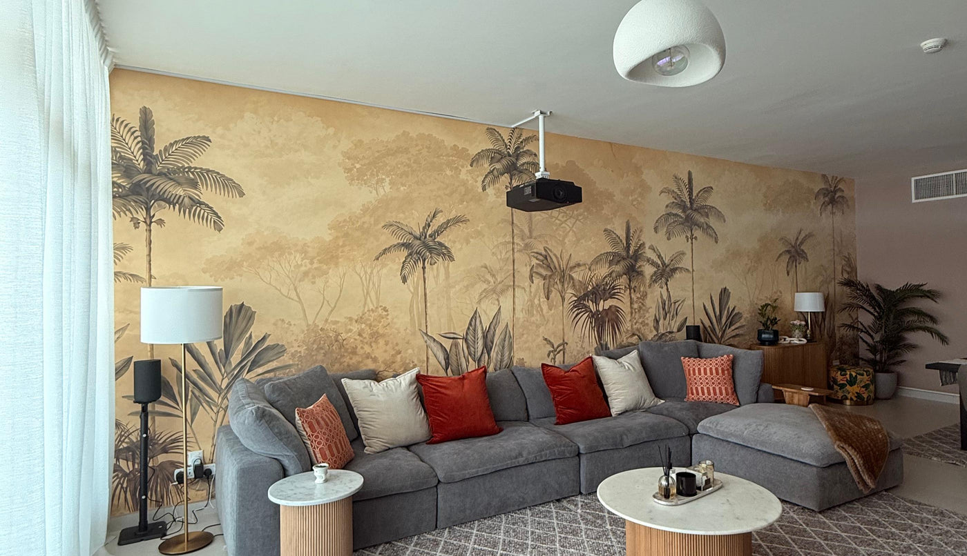 Sepia Palms: A Living Room Feature Wall in Abu Dhabi