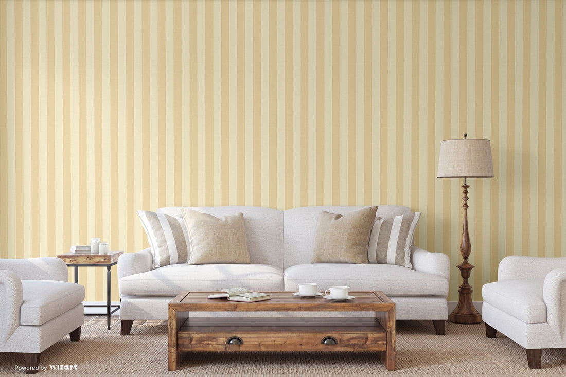 Elegant sand linen-texture roll wallpaper in a refined sitting room