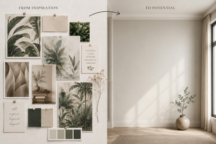 Bespoke wallpaper design process at La Belle Maison Dubai — from Pinterest mood board to custom mural design