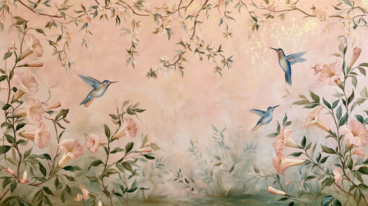 Blush Hover wall mural, full room view