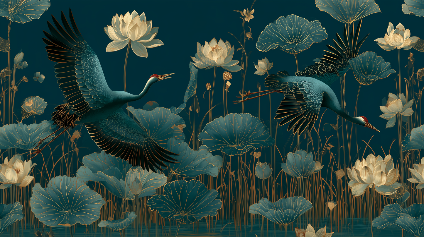 Midnight Lotus wall mural, full room view