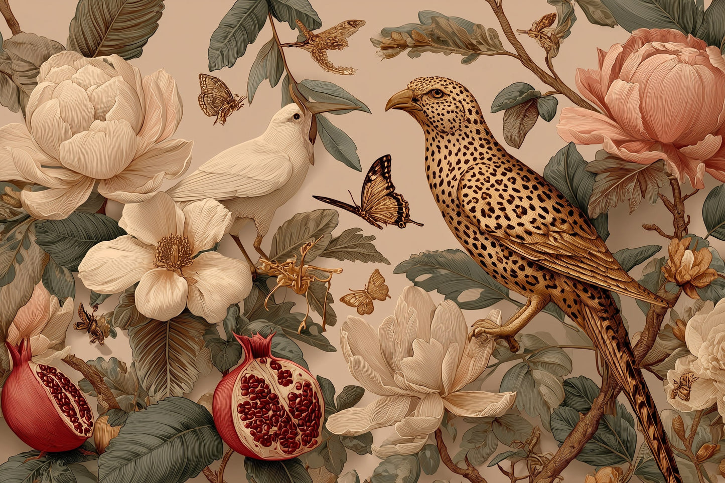 Orchard Aviary wall mural, full room view