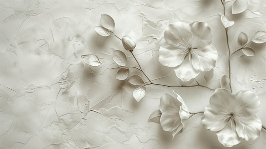 Whispering Bloom Plaster Petal Relief botanical wallpaper mural Dubai — La Belle Maison