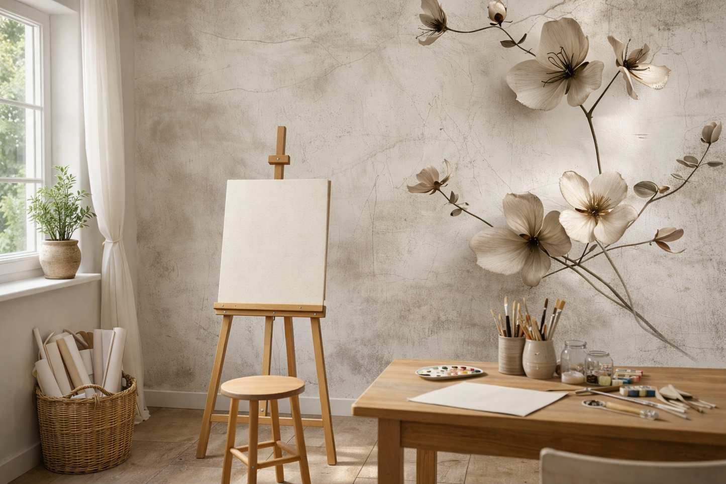 Sepia blossom wallpaper from La Belle Maison featuring a delicate, vintage-inspired floral design for elegant interior decor.
