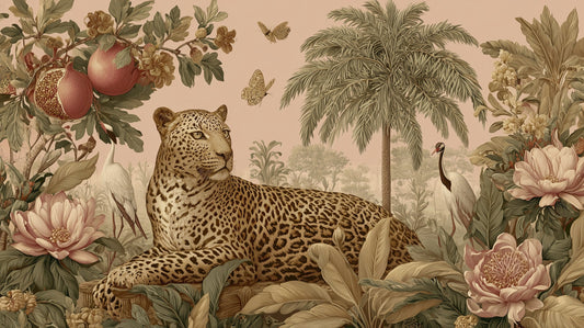 Leopard's Eden wall mural, full room view