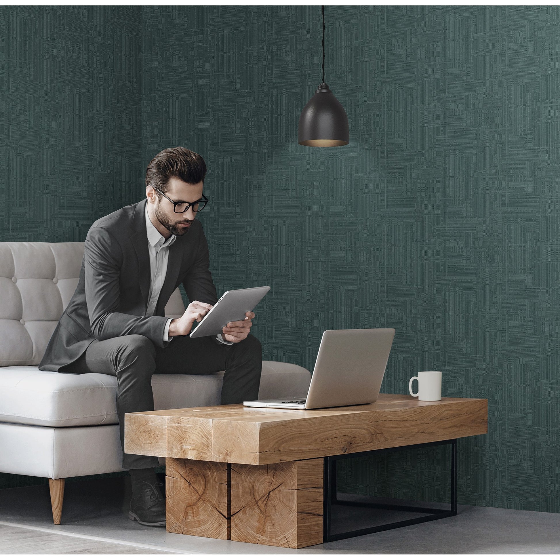 Atelier Alfa Navy Woven Texture Wallpaper by La Belle Maison