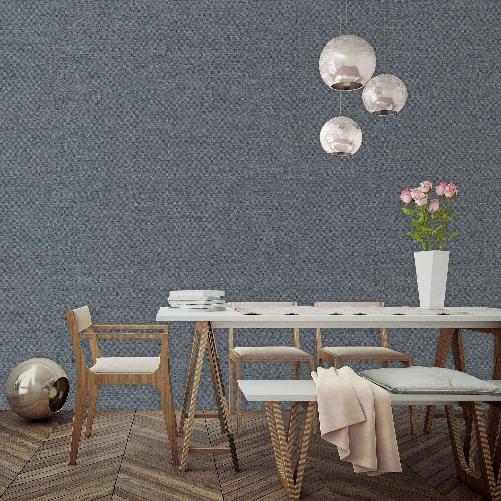 Atelier Alfa Ash Grey Soft Textile Wallpaper by La Belle Maison