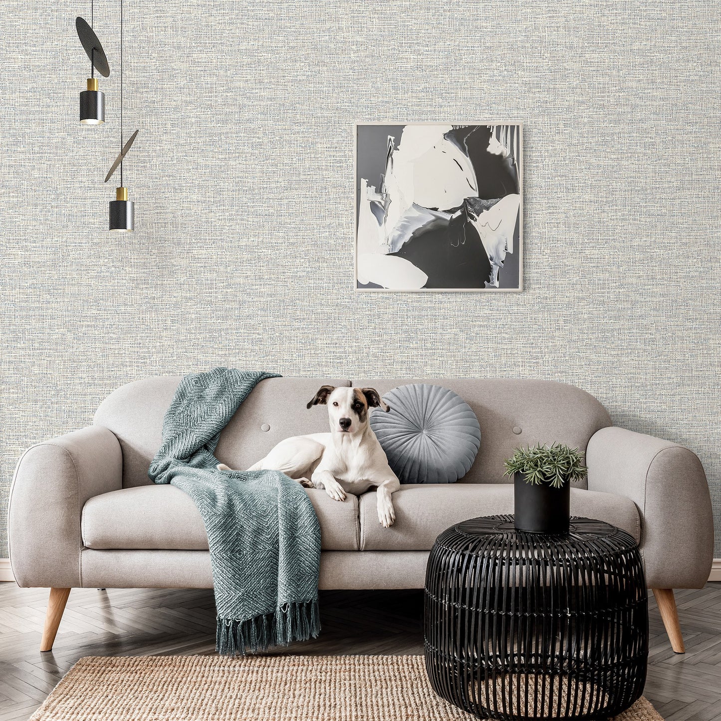 Belle Beta Powder Blue Fine Weave Wallpaper by La Belle Maison