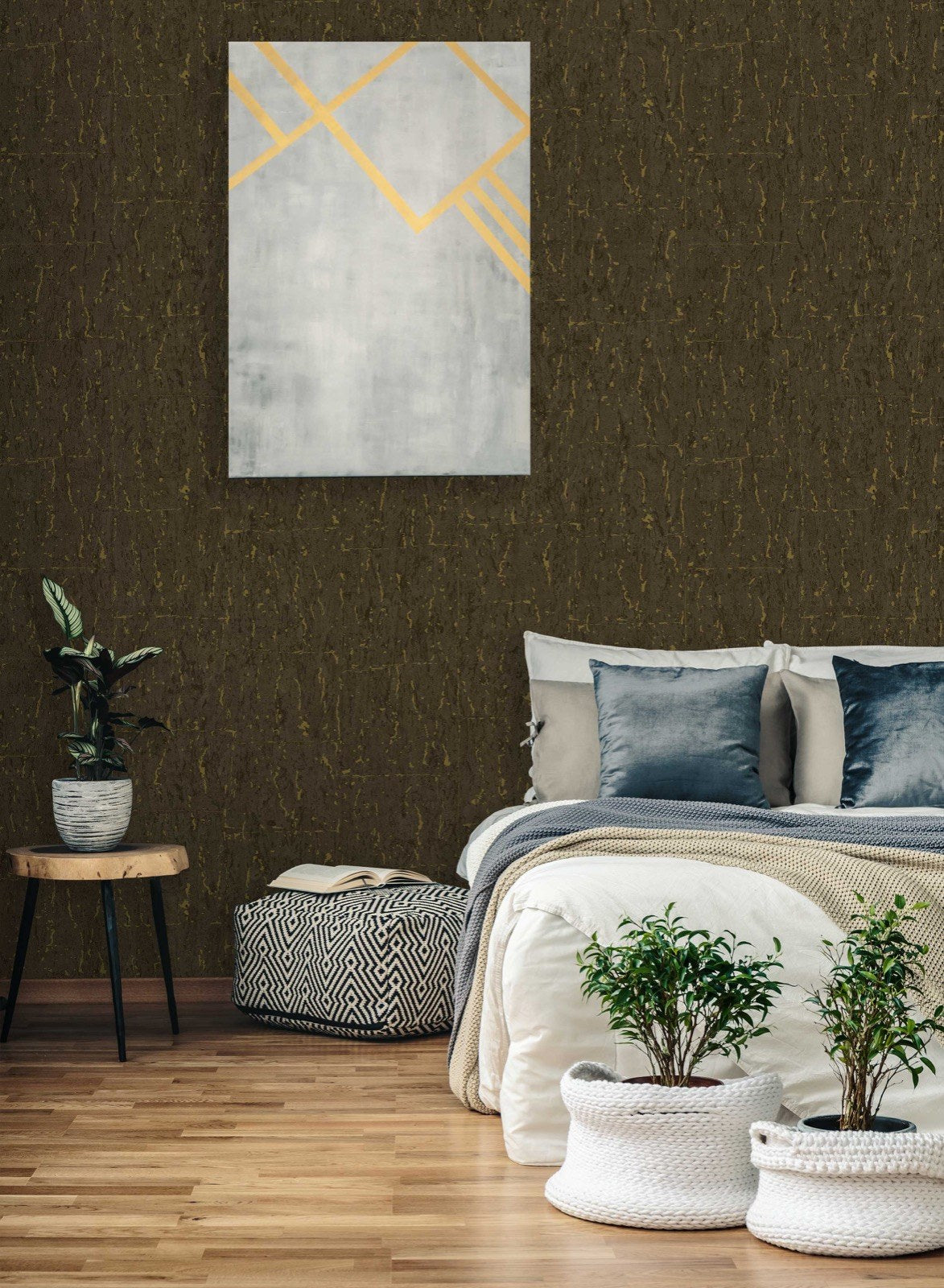 Indigo Maison Mist Grey Blue Leaf Wallpaper by La Belle Maison