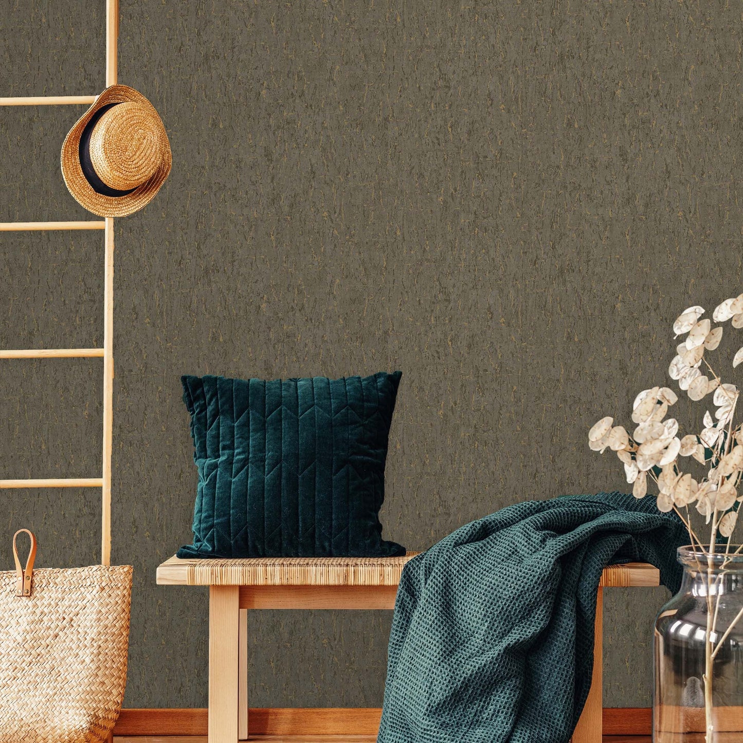 Indigo Maison Silver Nature Motif Wallpaper by La Belle Maison