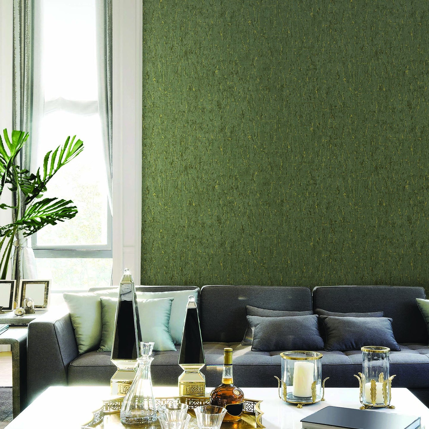 Indigo Maison Ash Grey Botanical Wallpaper by La Belle Maison