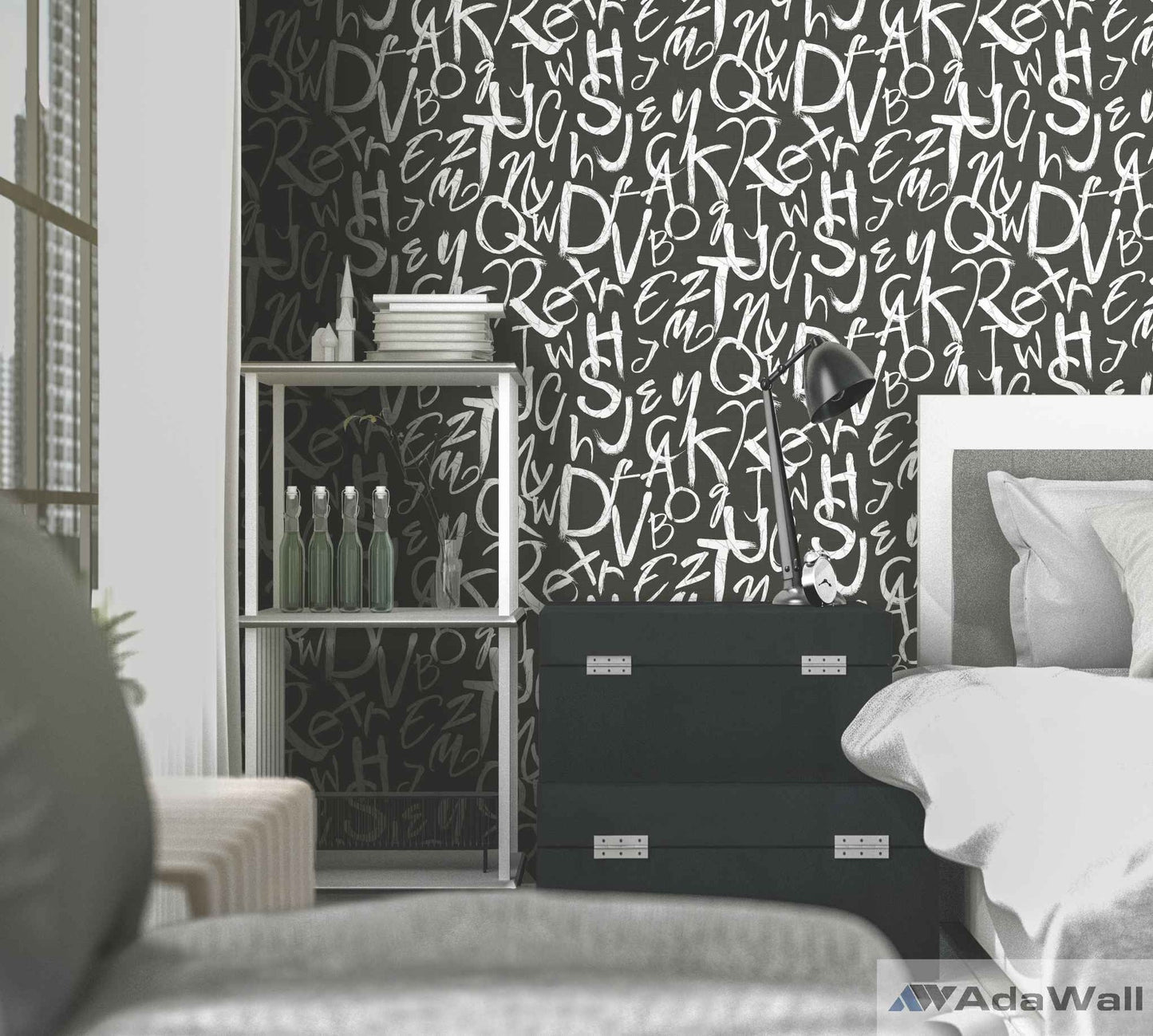Indigo Maison Graphite Blue Leaf Wallpaper by La Belle Maison