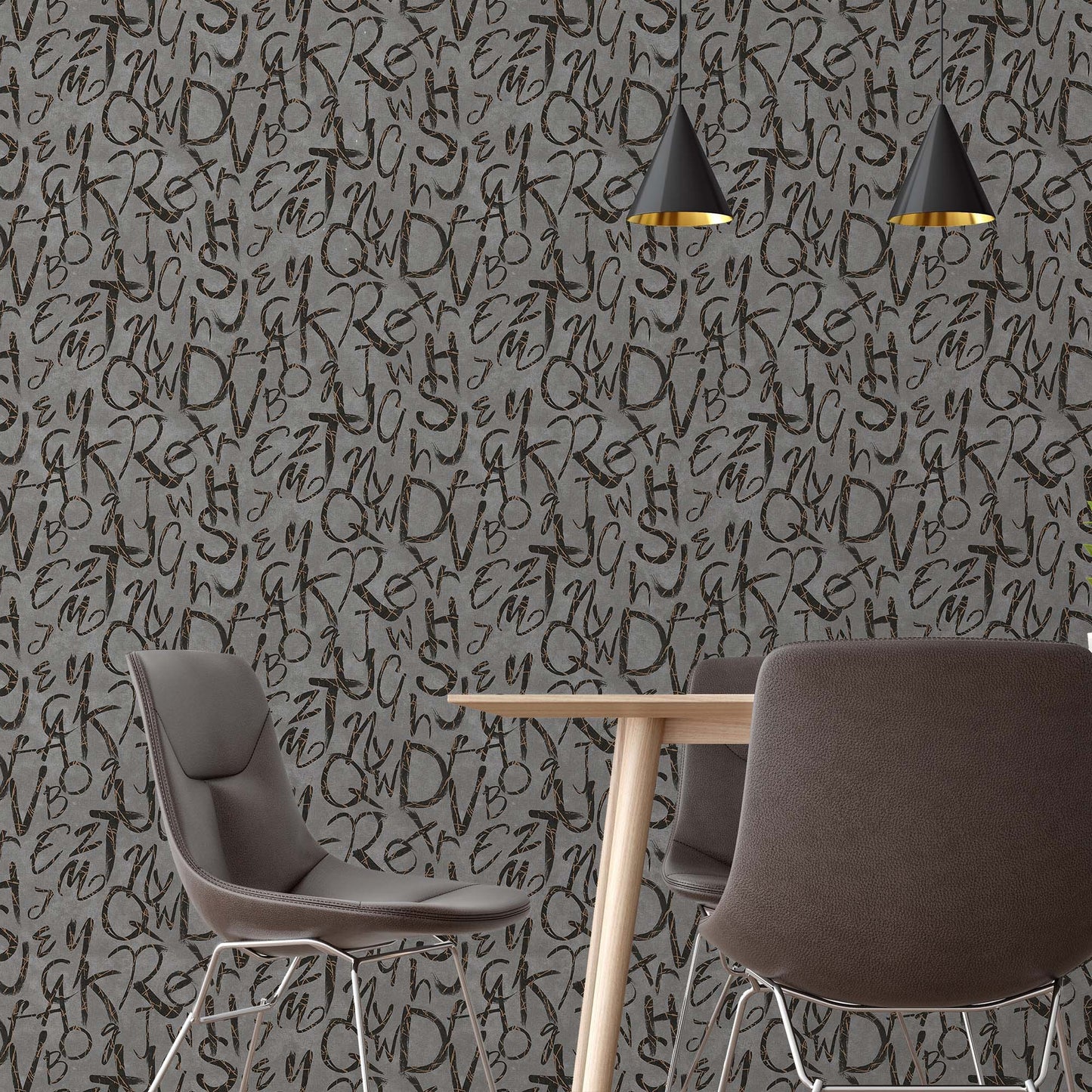 Indigo Maison Graphite Nature Motif Wallpaper by La Belle Maison