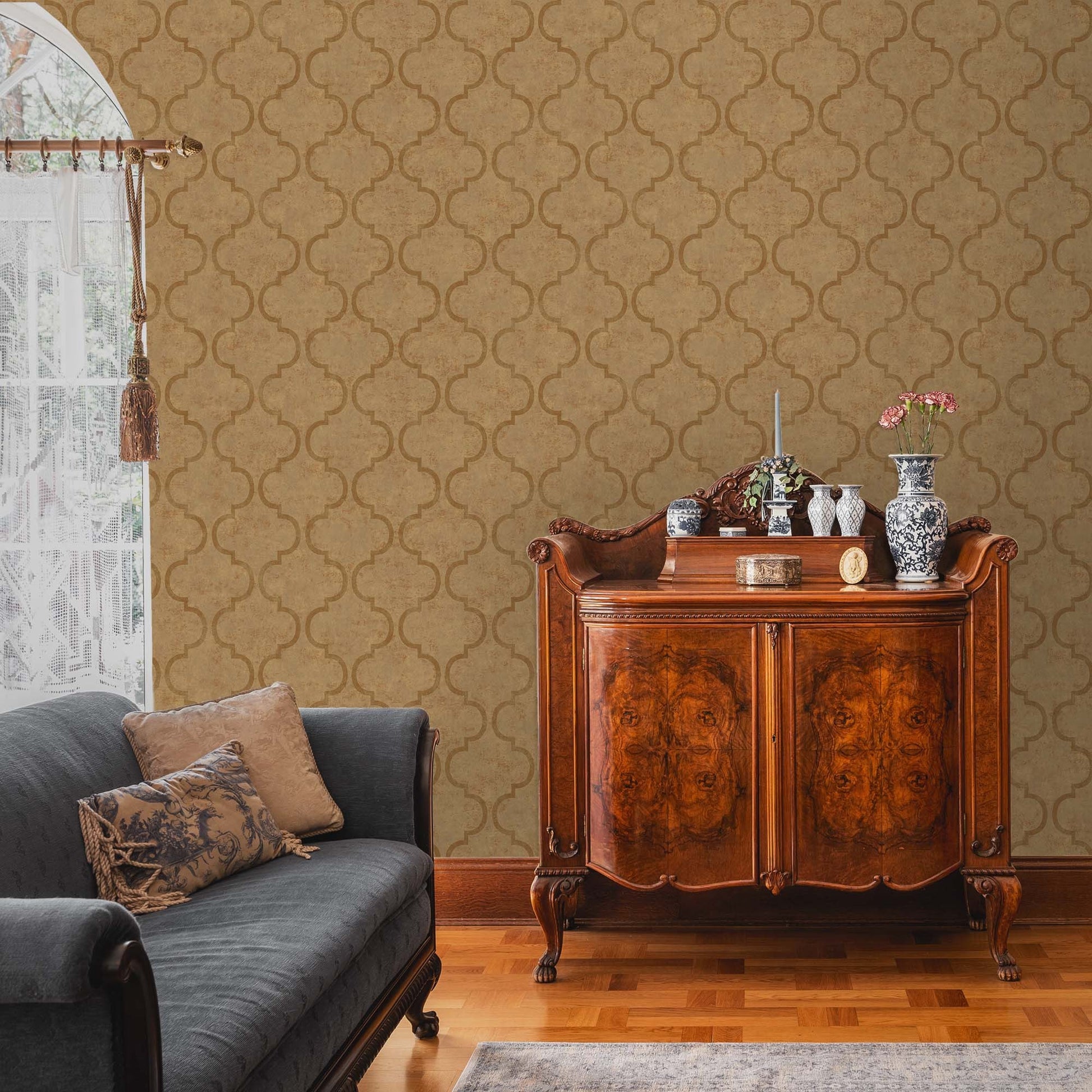 Indigo Maison Sienna Blue Leaf Wallpaper by La Belle Maison