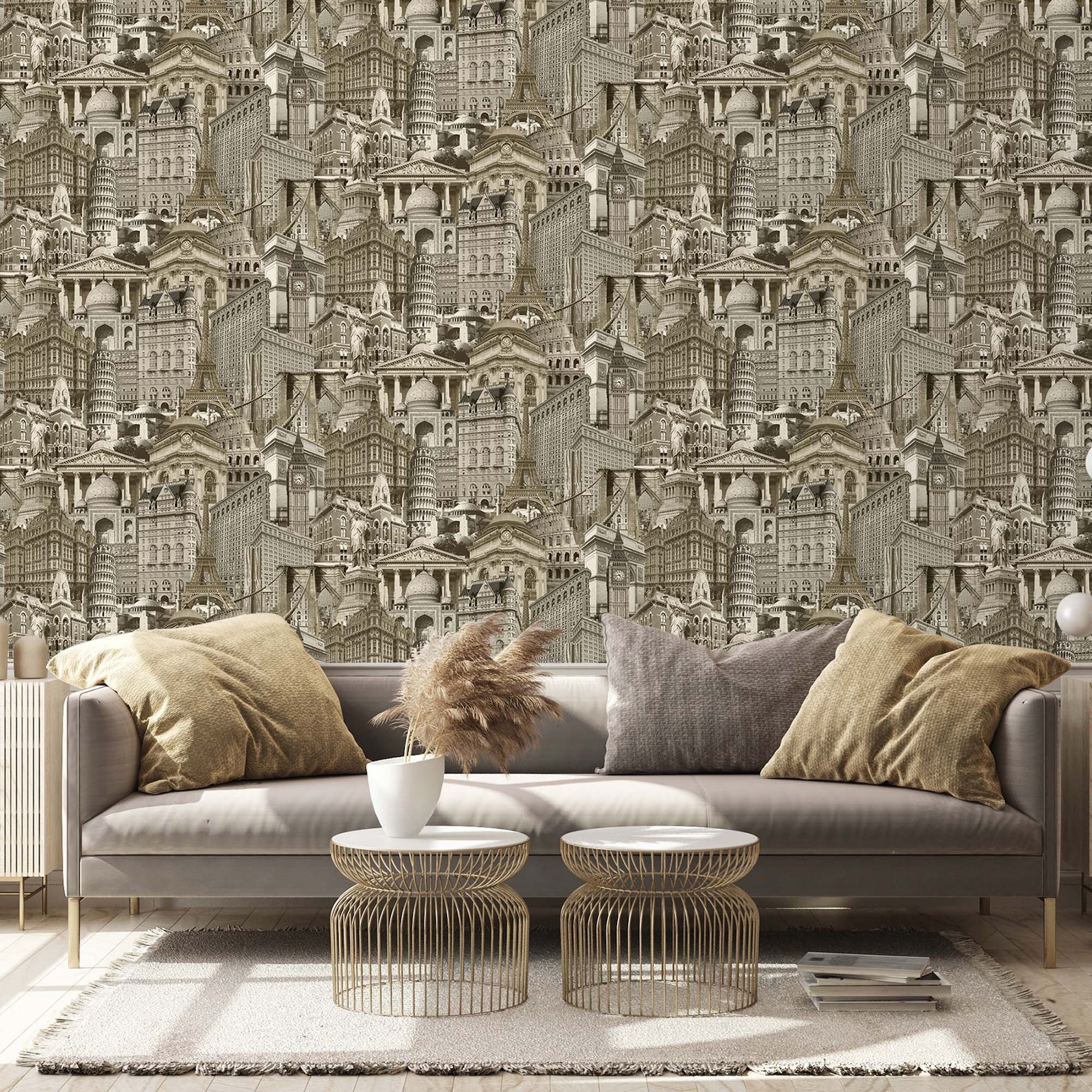 Indigo Maison Warm Grey Fresh Botanical Wallpaper by La Belle Maison