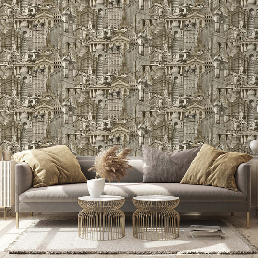 Indigo Maison Warm Grey Fresh Botanical Wallpaper by La Belle Maison