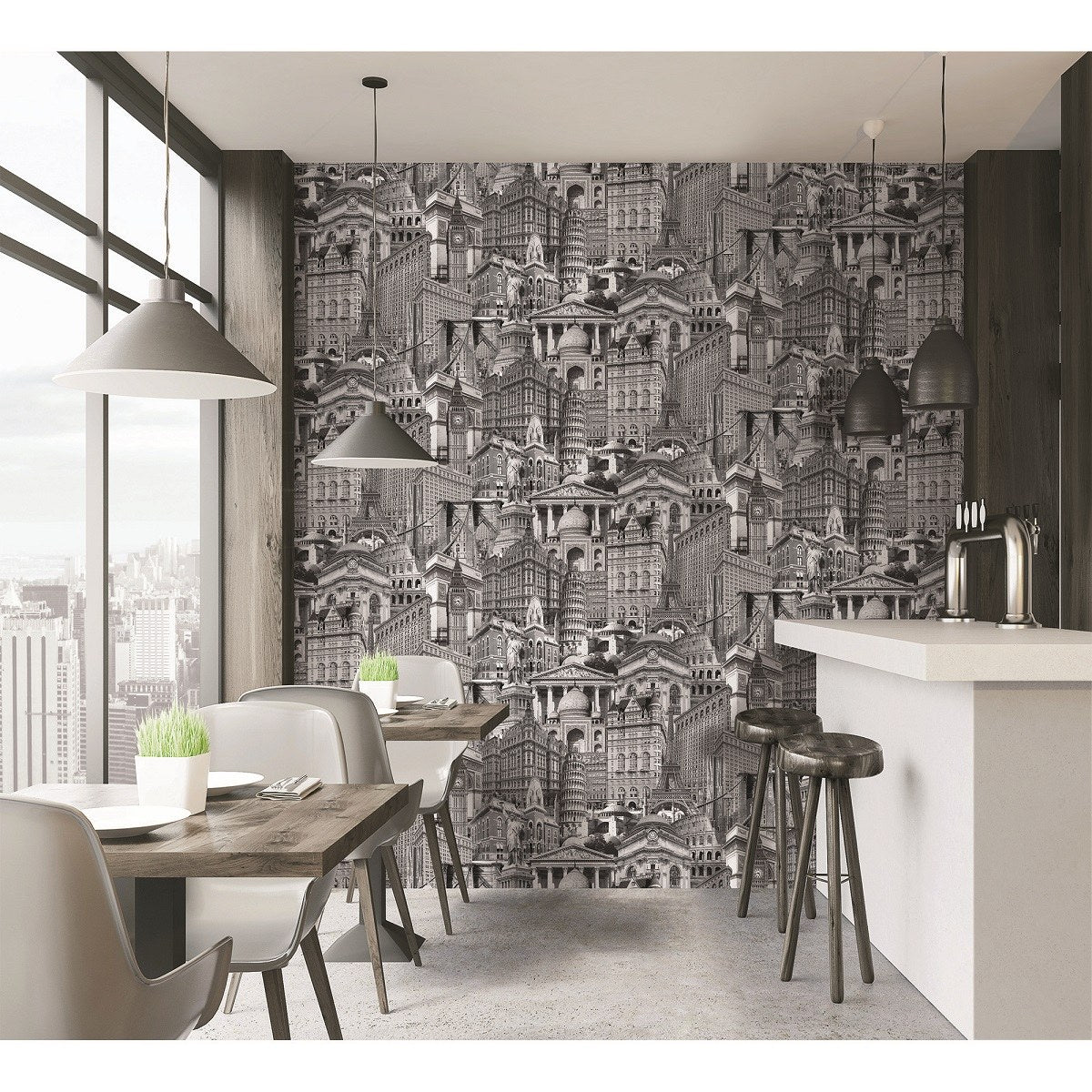 Indigo Maison Silver Taupe Artistic Floral Wallpaper by La Belle Maison