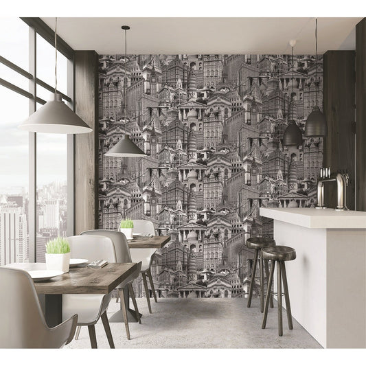 Indigo Maison Silver Taupe Artistic Floral Wallpaper by La Belle Maison