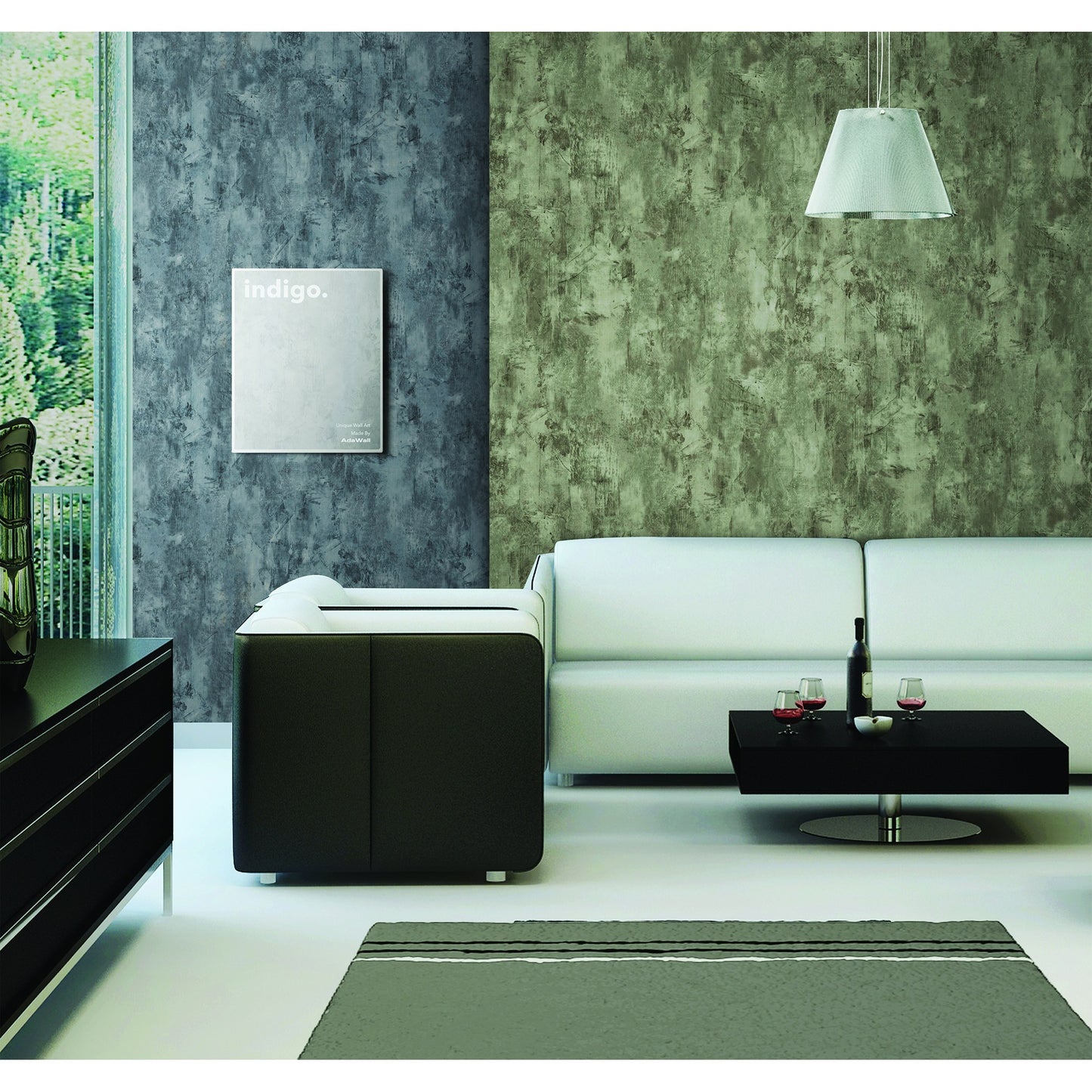 Indigo Maison Silver Blue Leaf Wallpaper by La Belle Maison