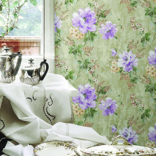 Indigo Maison Stone Grey Botanical Wallpaper by La Belle Maison