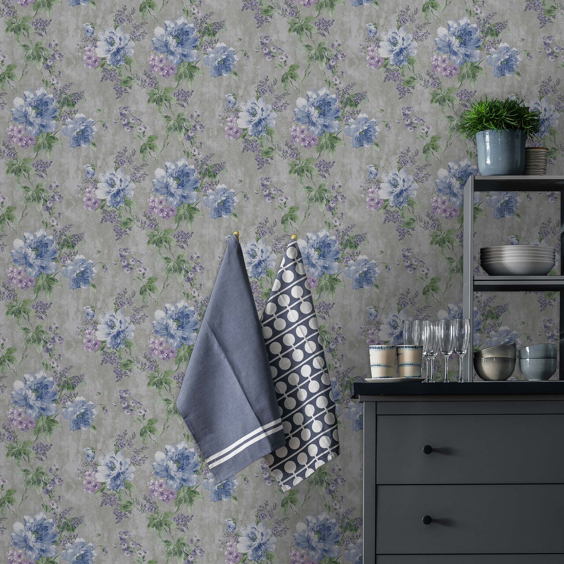 Indigo Maison Indigo Artistic Floral Wallpaper by La Belle Maison
