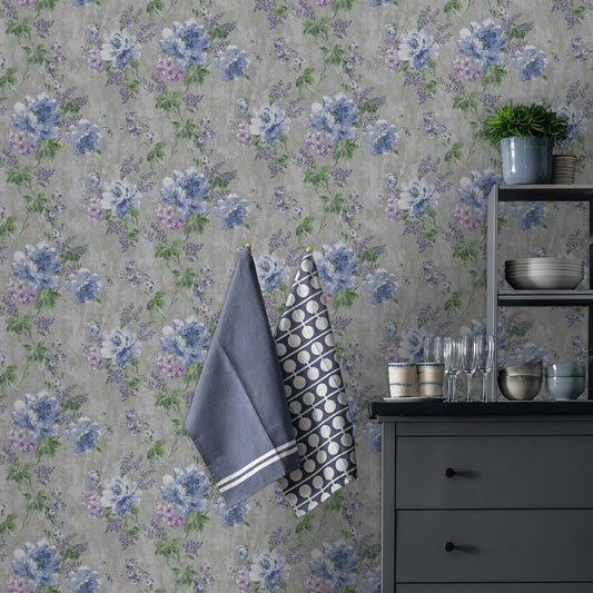 Indigo Maison Indigo Artistic Floral Wallpaper by La Belle Maison