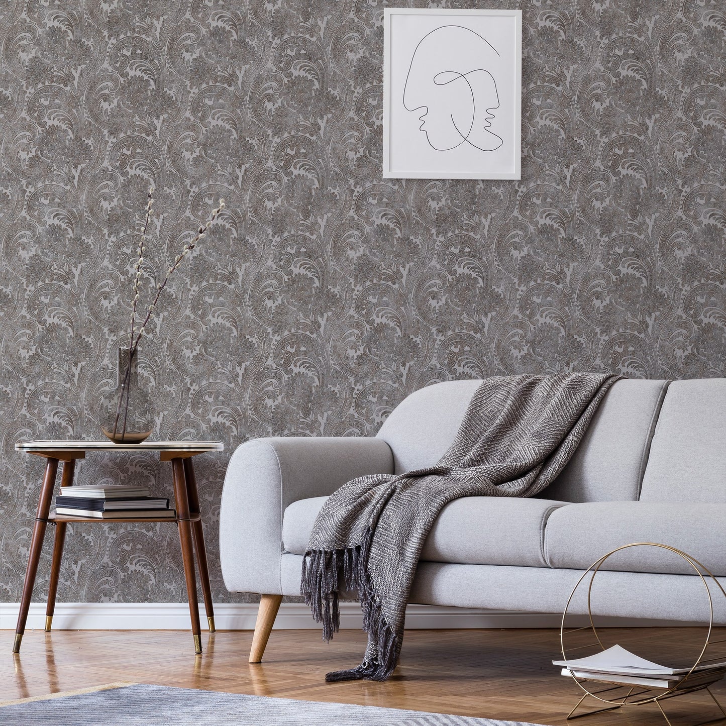 Indigo Maison Dove Grey Watercolour Leaf Wallpaper by La Belle Maison
