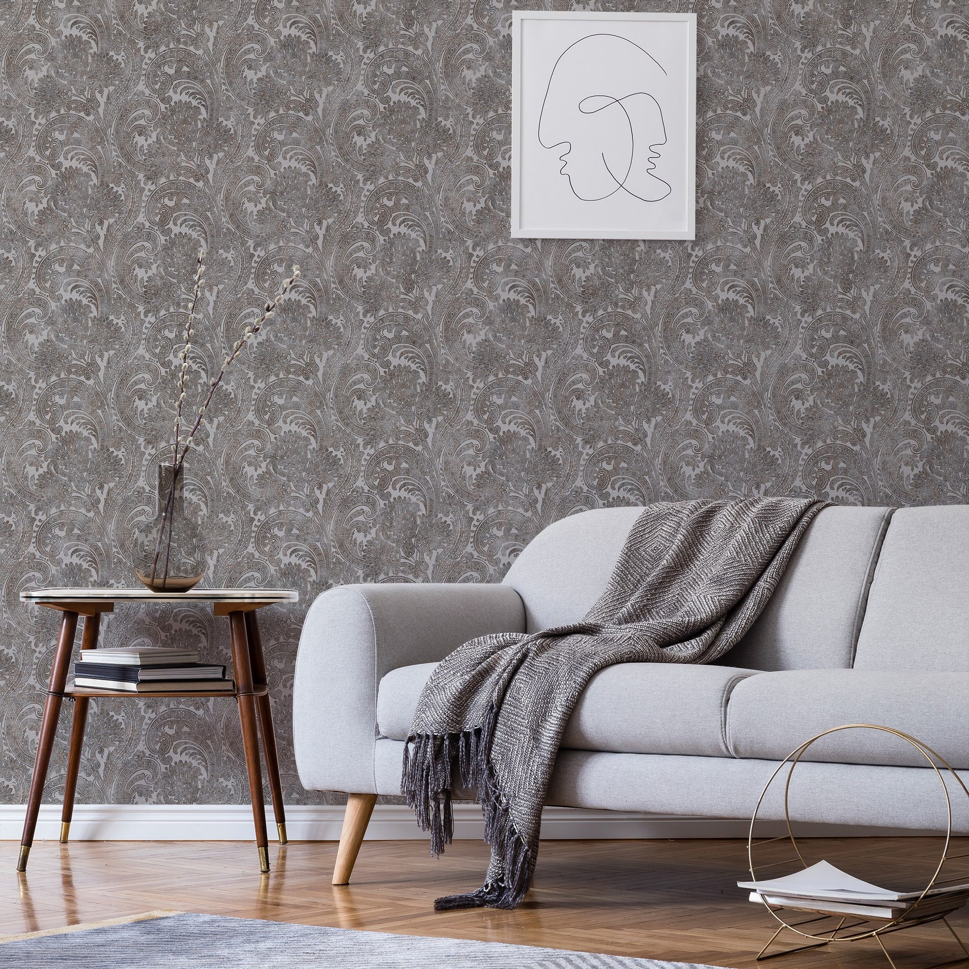 Indigo Maison Dove Grey Watercolour Leaf Wallpaper by La Belle Maison