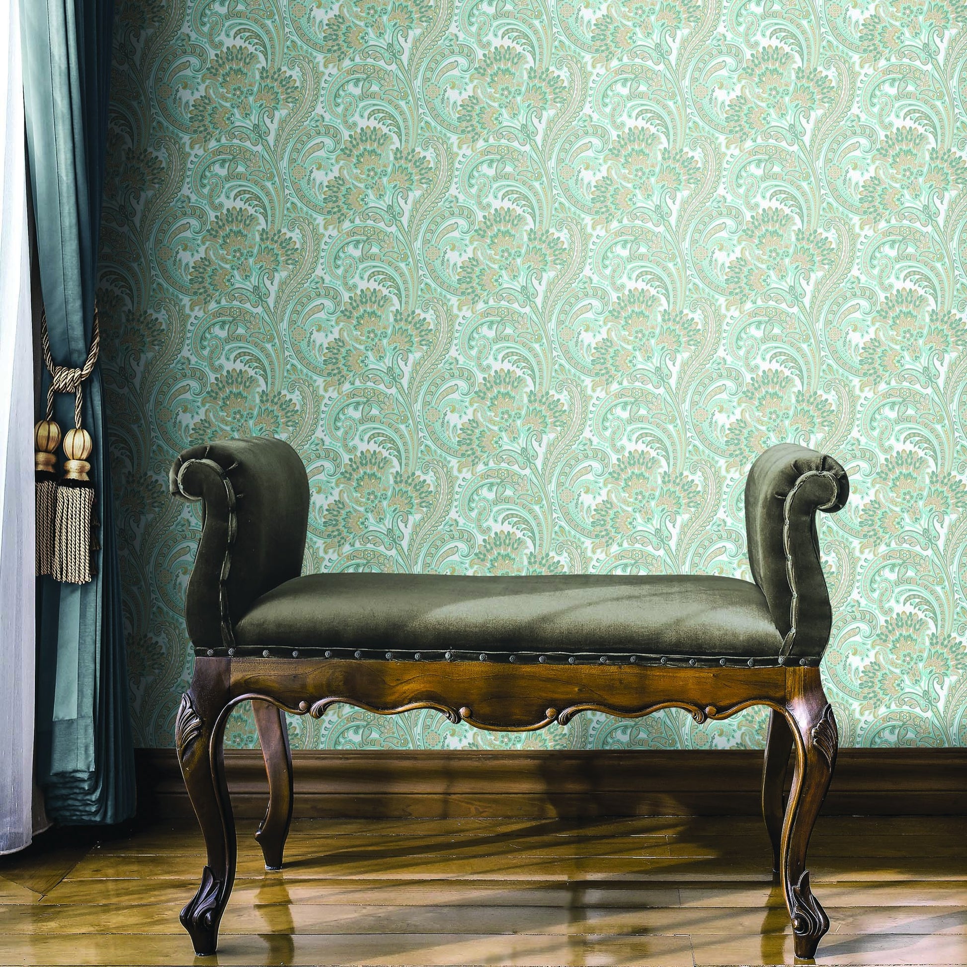 Indigo Maison Dove Grey Garden Pattern Wallpaper by La Belle Maison
