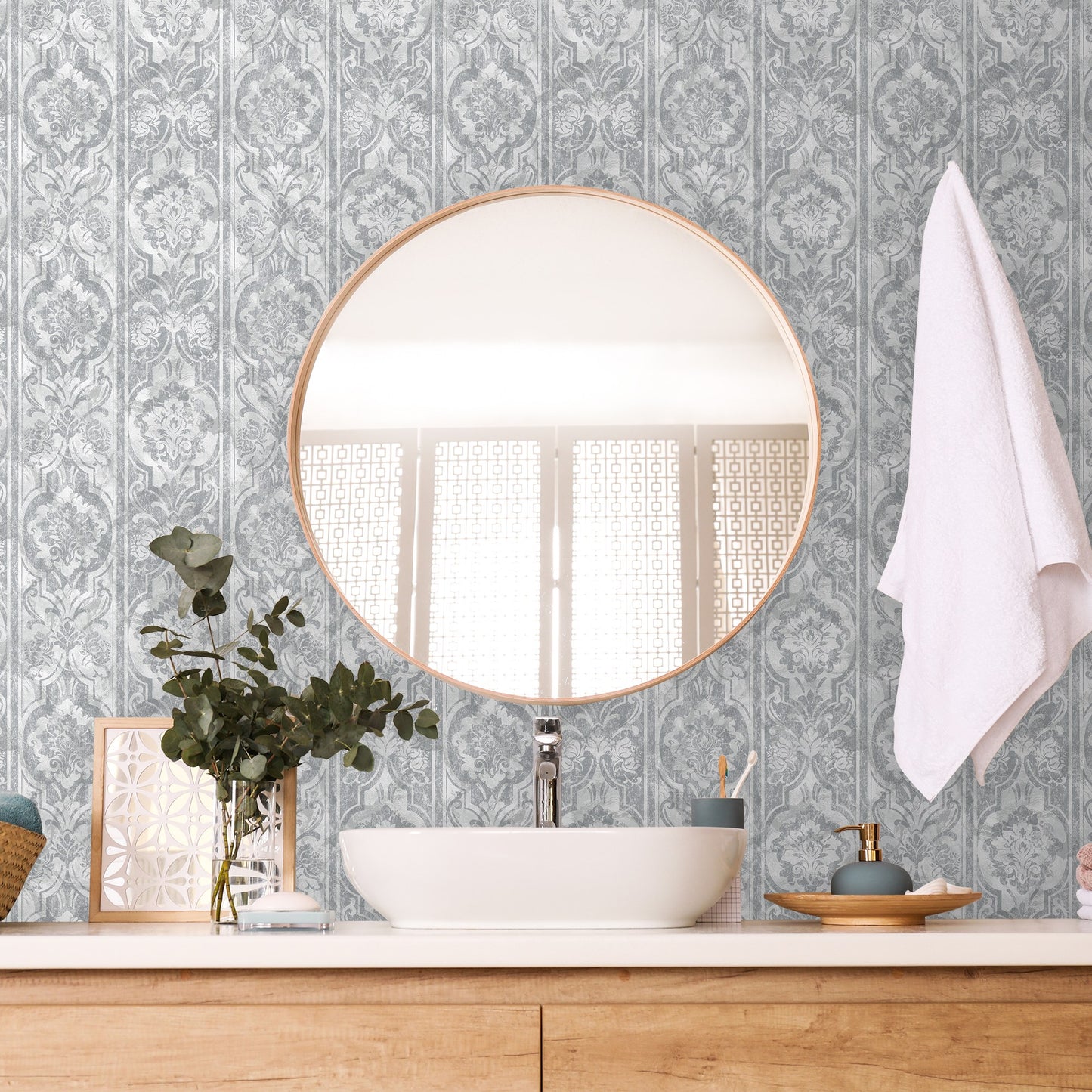 Indigo Maison Smoke Blue Leaf Wallpaper by La Belle Maison