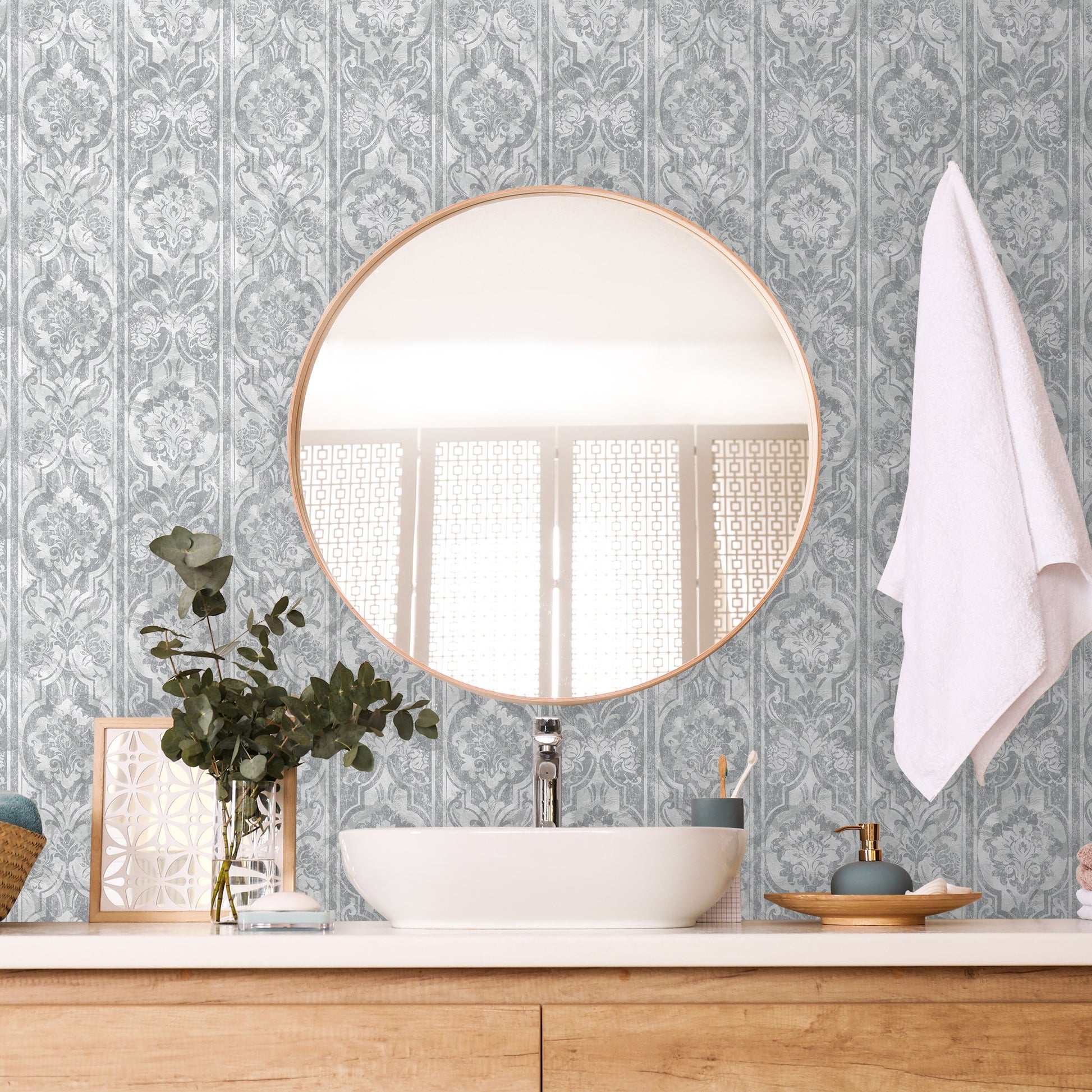 Indigo Maison Smoke Blue Leaf Wallpaper by La Belle Maison