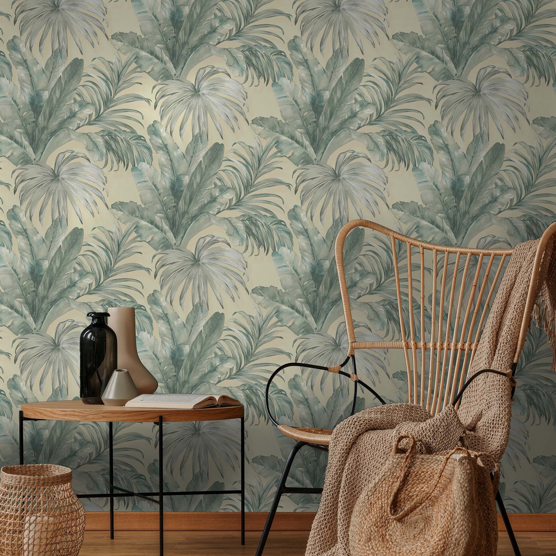 Indigo Maison Pistachio Watercolour Leaf Wallpaper by La Belle Maison