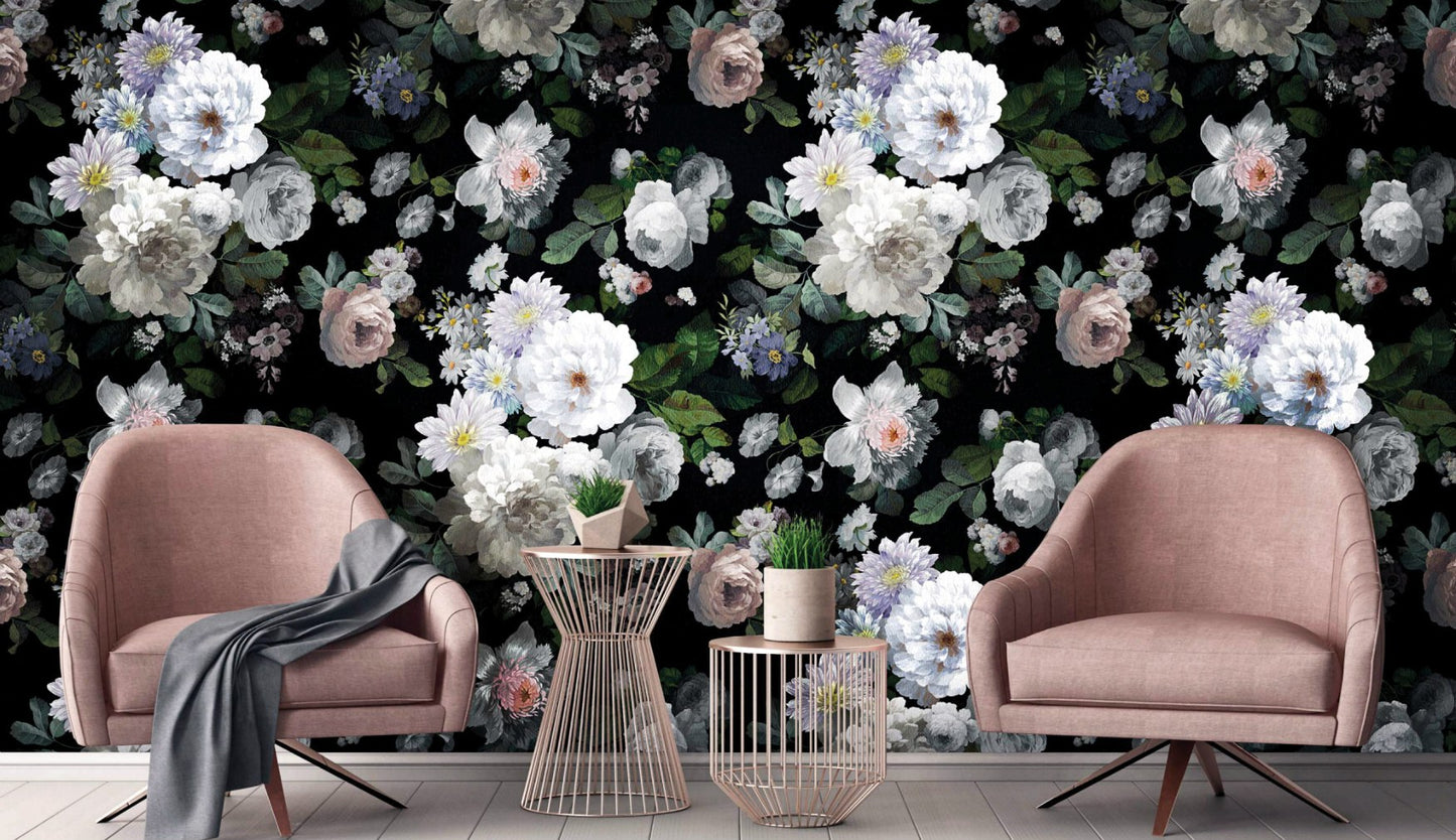 Indigo Maison Ash Grey Garden Pattern Wallpaper by La Belle Maison