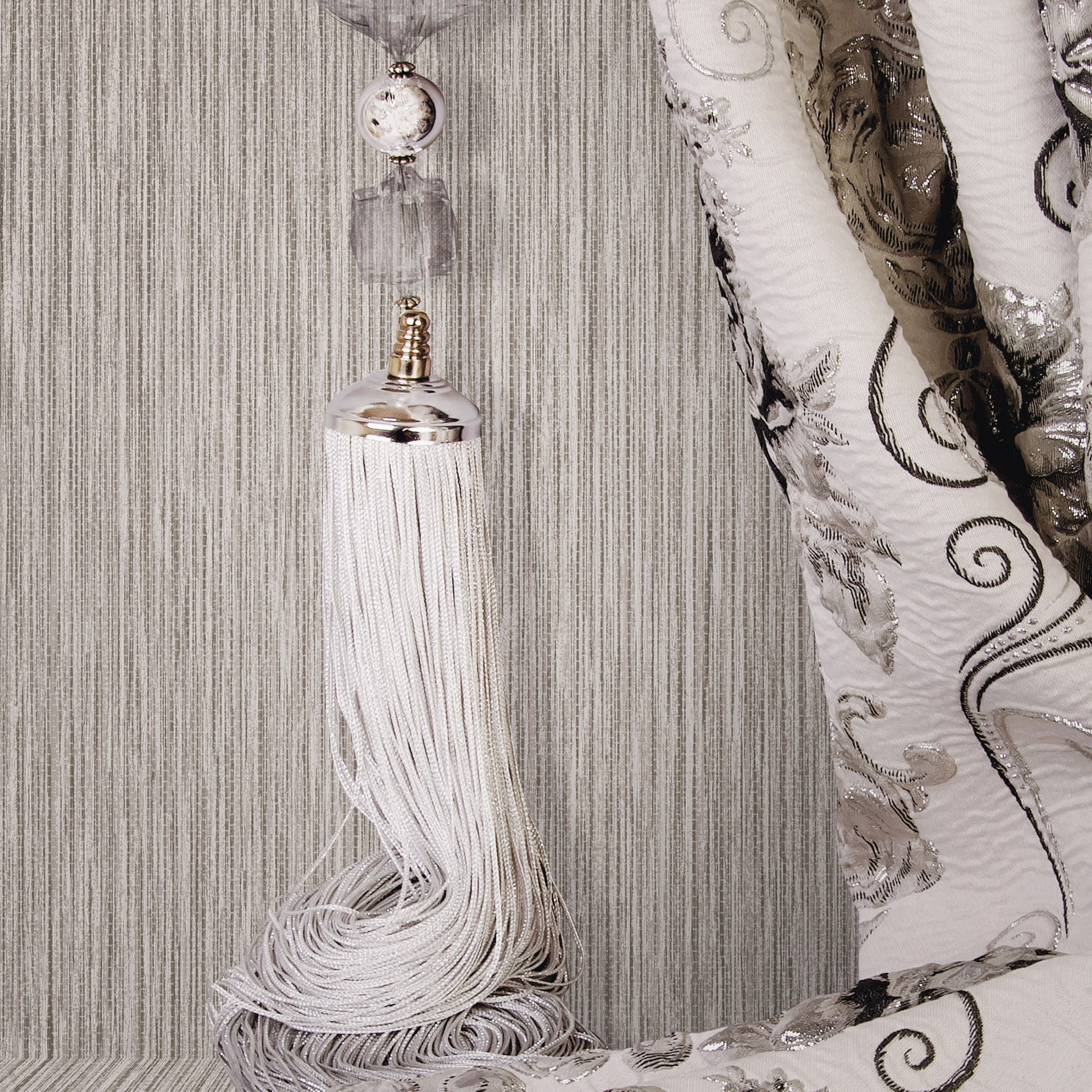 Kalina Garden Ash Soft Ornamental Wallpaper by La Belle Maison