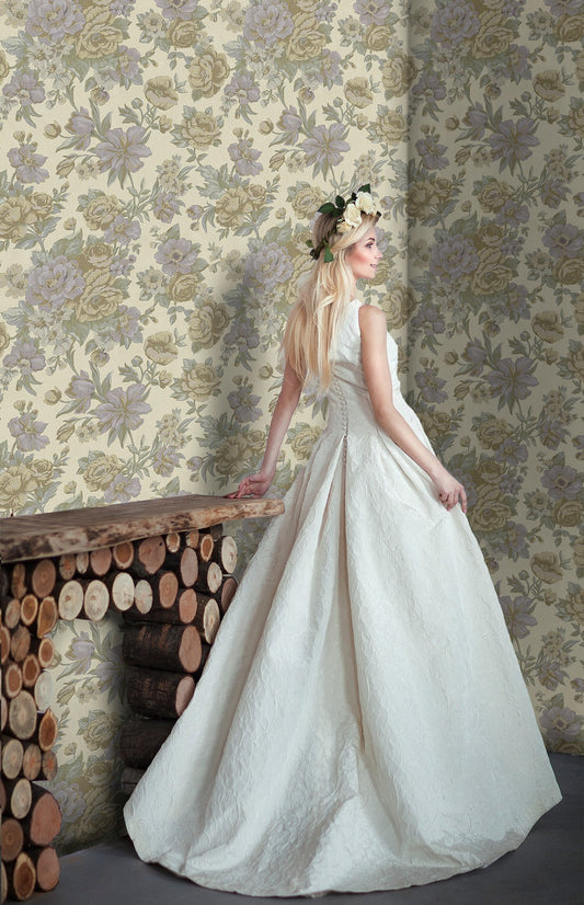 Kalina Garden Ash Grey Boutique Floral Wallpaper by La Belle Maison