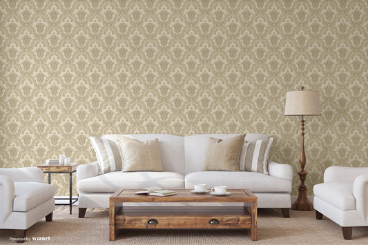 Kalina Garden Oatmeal Soft Ornamental Wallpaper by La Belle Maison