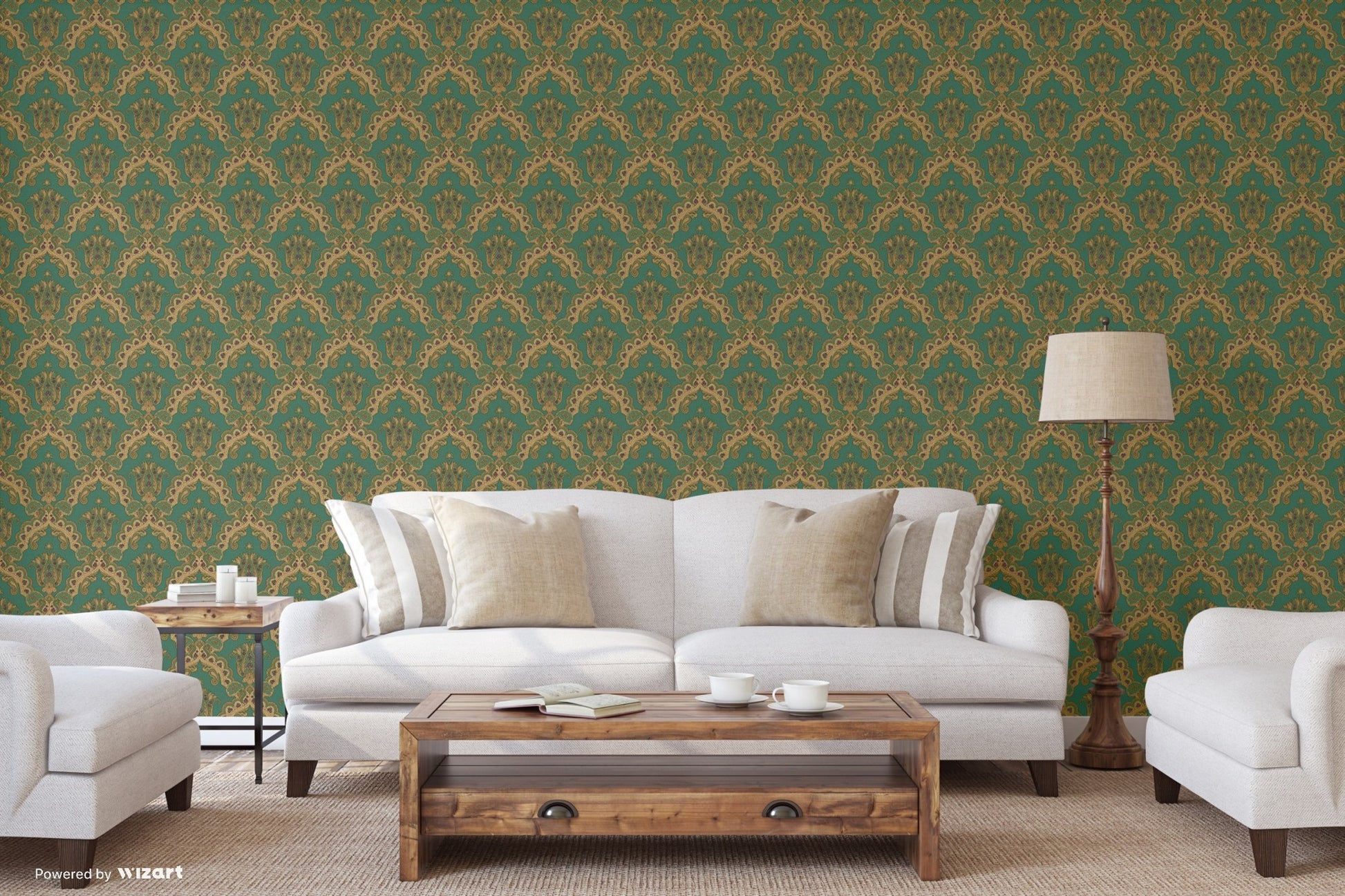 Kalina Garden Dove Grey Garden Motif Wallpaper by La Belle Maison